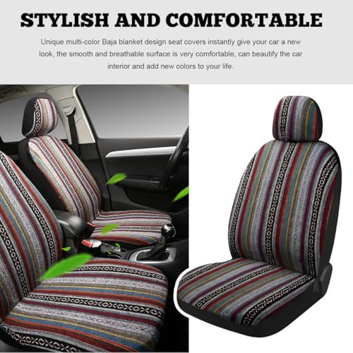 5PCS Baja Saddle Blanket Car Seat Covers, Front Set Breathable Washable Seat Covers with Seatbelt Pad, Striped Woven Cloth Airbag Compatible Seats Protector for Most Vehicles (10pcs) - color: 10pcs