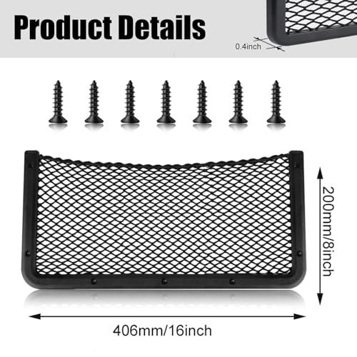 ABS Plastic Frame Automotive Cargo Nets Car Net Pocket Phone Car Mesh Net Holder RV Storage Boat Cargo Pocket Organizer Framed Mesh Net Pocket with Screws for Auto RV Net(2, 16 x 8 Inch) - size: 16 x 8 Inch