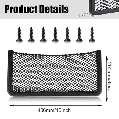 ABS Plastic Frame Automotive Cargo Nets Car Net Pocket Phone Car Mesh Net Holder RV Storage Boat Cargo Pocket Organizer Framed Mesh Net Pocket with Screws for Auto RV Net(2, 16 x 8 Inch) - size: 16 x 8 Inch