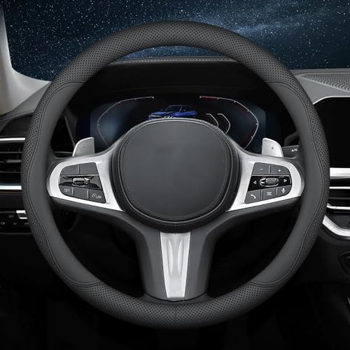 HAOTULE New Nappa Leather car Steering Wheel Cover, Universal 15 inch Black - color: Black