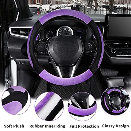 SEG Direct Steering Wheel Cover for Car, Standard Size 14.5-15 inch, Auto Interior Accessories, Plush Warm Velvet, Summer Winter, Purple