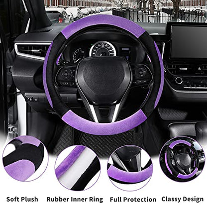 SEG Direct Steering Wheel Cover for Car, Standard Size 14.5-15 inch, Auto Interior Accessories, Plush Warm Velvet, Summer Winter, Purple