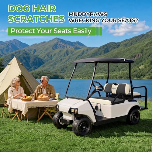10L0L Golf Cart Seat Covers, Super Comfort Cooler Than Vinyl Seat Cover, Front and Rear Seat Cover for Yamaha EZGO Club Car, No Drilling Breathable Mesh Bench Seat Blanket, Machine Washable - color: Black + Beige, style: Front Seat - For EZGO TXT & RXV &