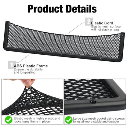 ABS Plastic Frame Automotive Cargo Nets Car Net Pocket Phone Car Mesh Net Holder RV Storage Boat Cargo Pocket Organizer Framed Mesh Net Pocket with Screws for Auto RV Net(2, 32 x 8 Inch) - size: 32 x 8 Inch
