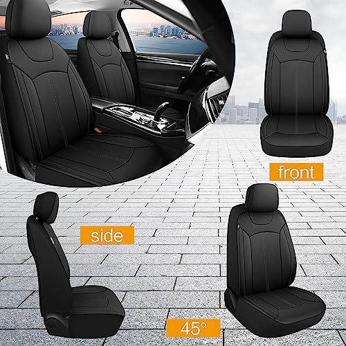 Premium Leather Car Seat Covers Front Set, Waterproof Stain-Resistant Seat Covers for Cars, Universal Automotive Interior Covers for Sedan SUV Truck Pick-up Van, Black