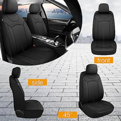 Premium Leather Car Seat Covers Front Set, Waterproof Stain-Resistant Seat Covers for Cars, Universal Automotive Interior Covers for Sedan SUV Truck Pick-up Van, Black