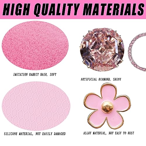 Fluffy Steering Wheel Cover for Women with Furry Gear Cover &Handbrake Cover&Seat Belt Cover&Armrest Pad Fuzzy Car Accessories for Women Pack of 14 (Pink) - color: Pink