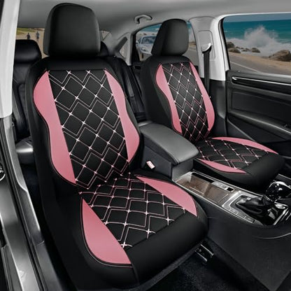 Road Comforts Seat Covers, Premium Leather Car Seat Covers Front Seat for Women Girls,Airbag Compatible, Automotive Seat Covers Universal Fit Most Cars,Vans,Truck,SUV - color: Pink Front