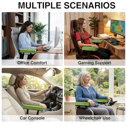 Smiry Ergonomic Office Chair Armrest Pads, Memory Foam Arm Rest Covers, Non-Slip Armrest Cushion with Adjustable Buckles and Straps, Elbow Relief for Desk, Gaming & Wheelchair (Green, Set of 2) - color: Green