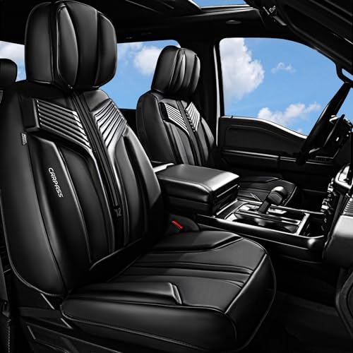 CAR PASS Nappa Leather Car Seat Covers Front Cushioned, Luxury Waterproof Durable Front Seat Protector for Cars, Waterproof Anti-Slip Seat Cushion Universal Fit SUV Pickup Truck Sedan Automotive Black - color: Black, size: Two Front Seats