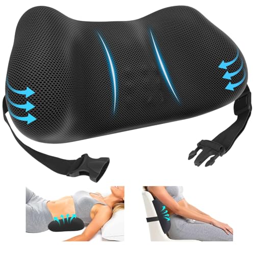 Lumbar Support Pillow for Office Chair, Memory Foam Lower Back Support, Ergonomic Lumbar Pillow with Adjustable Strap, Breathable Cover (Black)