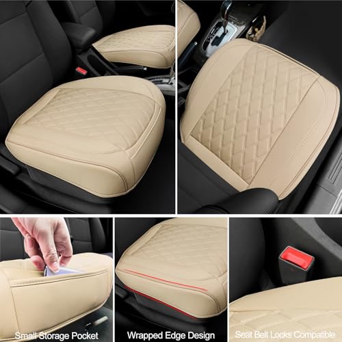 2 Pack Leather Front Car Seat Cover Bottom Car Seat, Anti-Slip and Full Wrap Driver Car Seat Protectors with Storage Pocket, Luxury Waterproof Bottom Auto Seat Cushion for Most Vehicles(Yellow Beige) - color: Yellow Beige-2pcs
