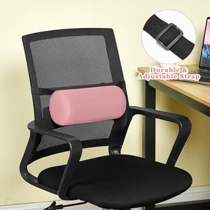 2 Pcs Lumbar Roll Support Pillow Low Back Lumbar Support Office Seat Cushion with Adjustable Strap and Washable Cover for Travel Gaming Chair Car Seat Pain Relief(Pink) - color: Pink
