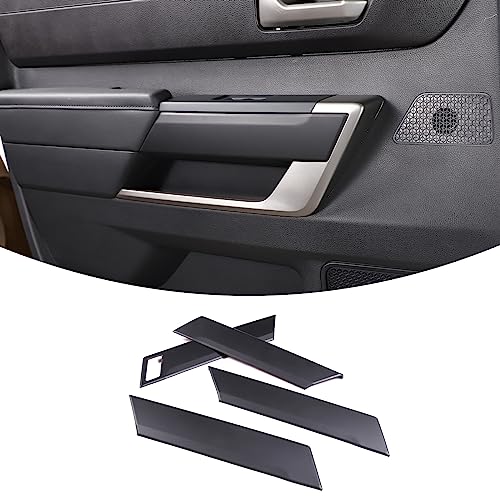Aunginsy Car Inner Door Panel Strip Trim Cover Compatible with Toyota Tundra 2022+/Sequoia 2023+, Front Rear Door Handle Panel Decorative Cover Protector ABS Accessories(with Memory Seat Switch Hole) - color: Matte Black(W/Hole)