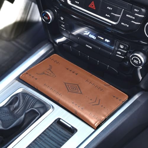 linqin Car Registration and Insurance Card Holder, Western Bull Boho Glove Box Organizer Card Document Wallet - color: Western Bull Boho