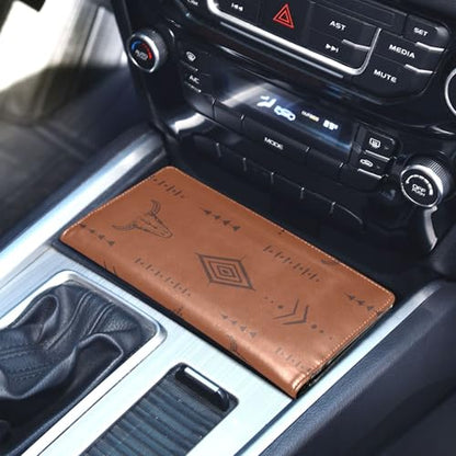 linqin Car Registration and Insurance Card Holder, Western Bull Boho Glove Box Organizer Card Document Wallet - color: Western Bull Boho