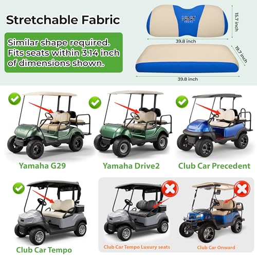 10L0L Golf Cart Seat Covers, Super Comfort Cooler Than Vinyl Seat Cover, Front and Rear Seat Cover for Yamaha EZGO Club Car, No Drilling Breathable Mesh Bench Seat Blanket, Machine Washable - color: Beige + Blue, style: Front Seat - For Yamaha & Club Car