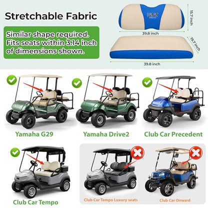 10L0L Golf Cart Seat Covers, Super Comfort Cooler Than Vinyl Seat Cover, Front and Rear Seat Cover for Yamaha EZGO Club Car, No Drilling Breathable Mesh Bench Seat Blanket, Machine Washable - color: Beige + Blue, style: Front Seat - For Yamaha & Club Car