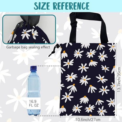 Car Garbage Bag Chamomile Flowers Hanging Canvas Car Trash Bag Waterproof Drawstring Car Back Seat Organizer for Car Back Front Seat Console with Adjustable Buckle - color: Chamomile Flowers