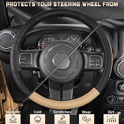 SEG Direct Car Steering Wheel Cover for F-150 Tundra Range Rover 15.5-16 inch, Black and Beige Microfiber Leather - color: Black and Beige, size: Large size[15 1/2''-16'']