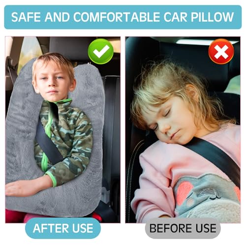 Barydat 2 Pcs Car Travel Pillow for the Back Seat 28 x 18 in Sleeping Reading Pillows for Long Distance Travel Car Cushion for Kids Adults Head and Body Support U Shaped Pad for Travel(Gray, Green) - color: Gray, Green