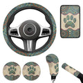 Dog Claw Car Steering Wheel Covers Set Bohemian Print Car Interior Accessories Cup Holder,Handbrake Gear Cover for Vans Truck SUV - color: Dog Claw