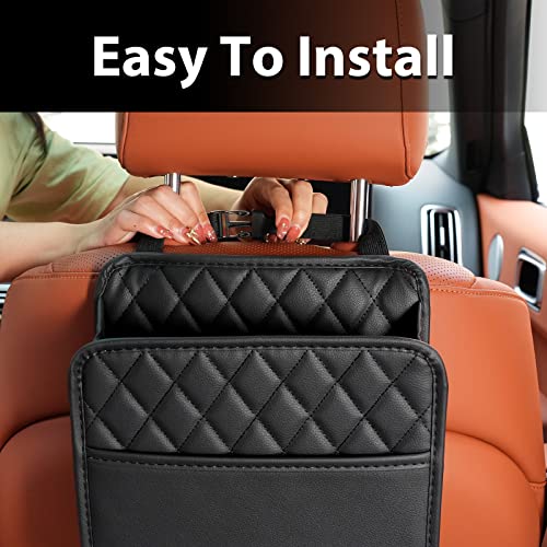 2Pack Car Seat Back Hanging Bag Car Document Holder Multi-Pocket Bottle Bag Storage Waterproof Pu Leather Box Organizer Travel Tidy Pouch Pocket Kids - color: Black A x2