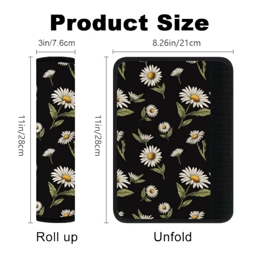 2Pcs Soft Auto Seat Belt Cover Pad Daisy Flower Print Car Seatbelt Shoulder Cushion for Comfortable Driving, Compatible with All Cars' Seatbelt and Backpack Straps - color: Daisies