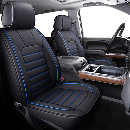 LUCKYMAN CLUB Silverado Seat Covers Fit for 2007-2023 2024 2025 Chevy Silverado Sierra 1500 2500 3500 Crew,Double,Extended Cab with Water Proof Faux Leather (Black & Blue Full Set) - color: Black & Blue, size: Full set