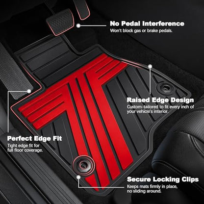All Weather Floor Mats Custom Fit for Toyota RAV4 2019-2025 Waterproof Heavy Duty Anti-Slip Car Mats, 1st & 2nd Row Black & Red - color: Black & Red