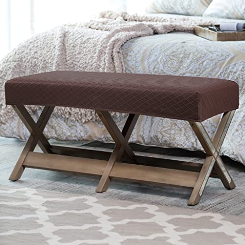 Fuloon Stretch Jacquard Dining Bench Cover - Anti-Dust Removable Bench Slipcover Washable Seat Cushion Protector for Bedroom, Kitchen, Hotel, Banquet (Chocolate) - color: Chocolate