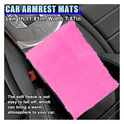 10PCS Fluffy Car Accessories Set, Furry Steering Wheel Cover with Warm Fuzzy Gear Shift Cover Ball Keychain Handbrake Cover Console Seat Belt Shoulder Pads & Diamond Ignition Ring Cup Mats (Pink) - color: Pink