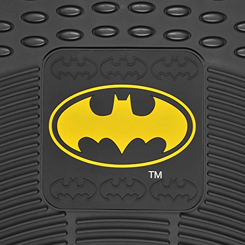 BDK Warner Bros Batman Rubber Floor Mats Car Accessories - Universal Fit, No-Slip Grip, All Weather Heavy Duty - 4 pc Trimmable Car Mats Set, Front 27x18, Rear 17.25x13.25
