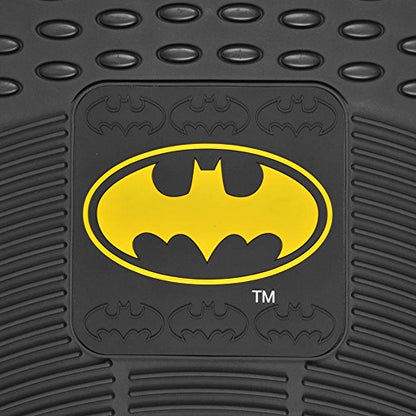BDK Warner Bros Batman Rubber Floor Mats Car Accessories - Universal Fit, No-Slip Grip, All Weather Heavy Duty - 4 pc Trimmable Car Mats Set, Front 27x18, Rear 17.25x13.25
