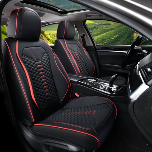 Coverado Seat Covers Full Set, Waterproof Nappa Leather Seat Covers for Cars, 5 Seats Universal Car Seat Protectors, Black Car Seat Covers Car Seat Cushions Fit for Most Cars (Black&Red) - color: Black&Red, size: Full Set