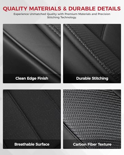 FREESOO Universal Full Seat Covers, Waterproof Faux Leather Automotive Seat Covers with Carbon Fiber Texture Seat Belt Pads, Anti-Slip Airbag Compatible Car Seat Covers for Cars SUVs Trucks - color: Black, size: Full Set - 5 Seats