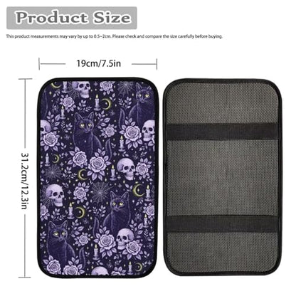 Purple Skull Rose Spiderweb Print Car Center Console Cover,Universal Car Armrest Cover,Easy to Install - color: Purple Skulls