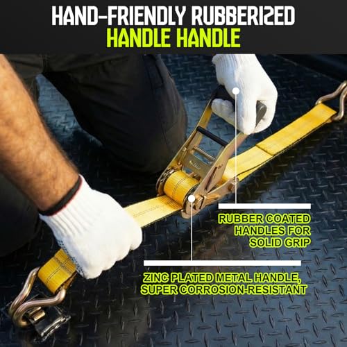 4 Pack Car Tie Down Straps for Trailers - 2" x 10' Ratchet Straps with J-Hooks and 2" x 38'' Axle Straps 10,000lbs Break Strength Heavy Duty Car Hauler Tire Straps for Car, Trailer, UTV Transport - color: Yellow