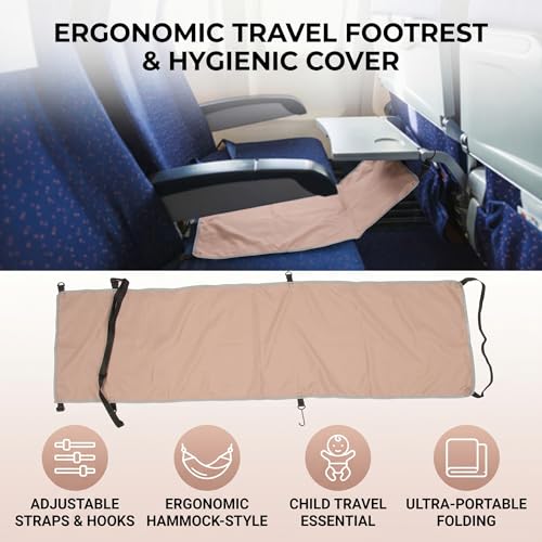Ergonomic Airplane Hammock Seat Cover with Footrest for Comfortable Travel Portable Outdoor Use Khaki
