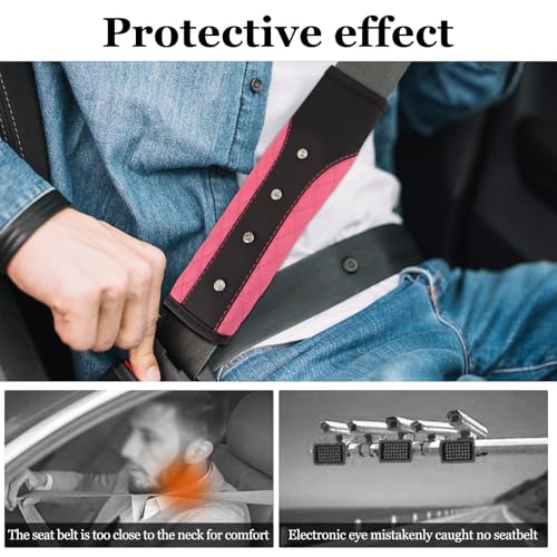 Hovom 2PCS Bling Car Seat Belt Cover Pad, Leather Seatbelt Covers for Cars, Soft Safety Seatbelt Shoulder Strap Covers, Rhinestone Auto Seat Belt Protector Cushion for Women Girls (Pink) - color: Pink