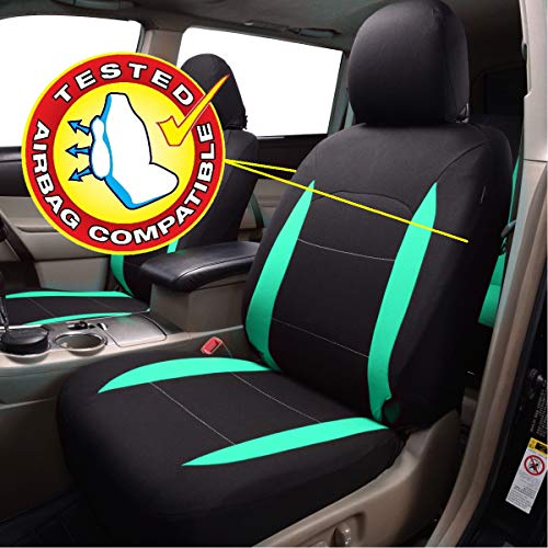 Flying Banner Car Seat Covers Full Set Front Seats and Rear Bench Polyester car seat Protectors Black Gray Purple airbag Compatible Rear Bench Split (Black Mint Green) - color: Black Mint green