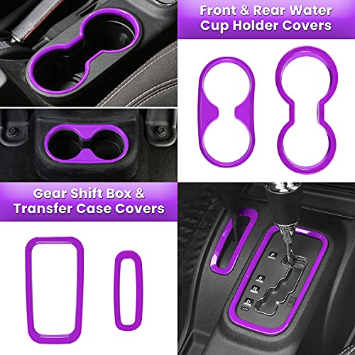E-cowlboy 18 PCS Full Set Interior Decoration Trim Kit Steering Wheel Center Console Door Handle Air Conditioning Vent Cup Holder Gear Cover Trim for Jeep Wrangler JK JKU 2011-2018 4-Door (Purple) - color: Purple