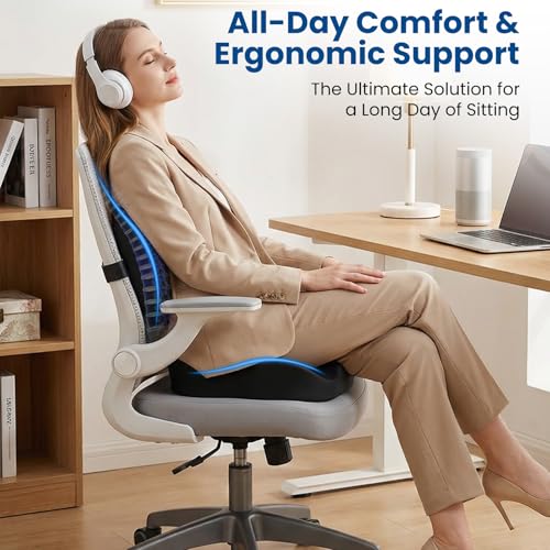 Seat Cushion Lumbar Support Pillow for Office Chair, X Large Memory Foam Chair Cushions for Sciatica Tailbone Pain Relief Coccyx Pad for Wheelchair, Car, Home, Office, Desk