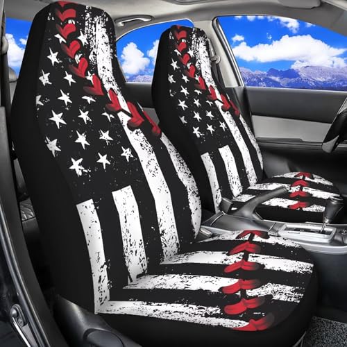 American Flag Car Front Seat Covers Baseball Stitch Car Seat Covers Set of 2 Removable Automotive Accessories Universal Fit for Cars,Sedans & SUVs - color: American Flag Baseball Stitch