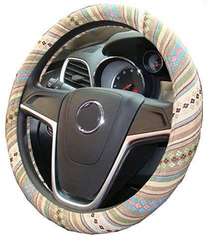 2016 Style Coarse Flax Cloth Automotive Steering Wheel Cover Anti Slip and Sweat Absorption Auto Car Wrap Cover (A) - color: A, size: 14.5 - 15 inches