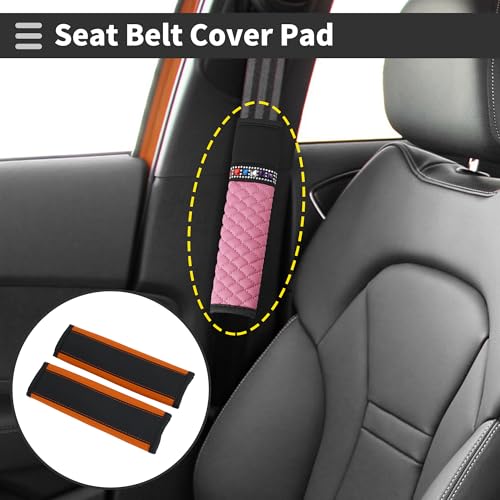 Black Orange Seat Belt Cover Pad Faux Leather 24cm Seatbelt Strap Cushion Shoulder Padding 2 Pcs - color: Black,Orange
