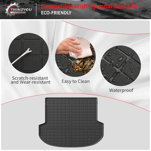 Cargo Liner Compatible with 2021-2023 Hyundai Santa Fe 5 Seats Trunk Liner Cargo Mat TPE All Weather Back Seat Cover Protector 2022 Santa Fe Accessories (Trunk Mat+Backrest Mats) - style: For Hyundai Santa Fe | 2021-2023