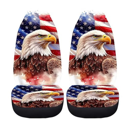Dreaweet American Flag Bald Eagle Car Seat Covers Front Seats Only Washable Universal 2 Piece Elastic High Back Bucket Seat Covers for Most Cars SUV Trucks Patriotic Car Accessories Interior - color: American Flag Bald Eagle