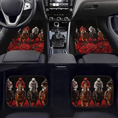 Rose Horse Printed Full Set Auto Front & Rear Floor Pad Washable Anti Dirty Vehicle Foot Pads - color: Rose Horse