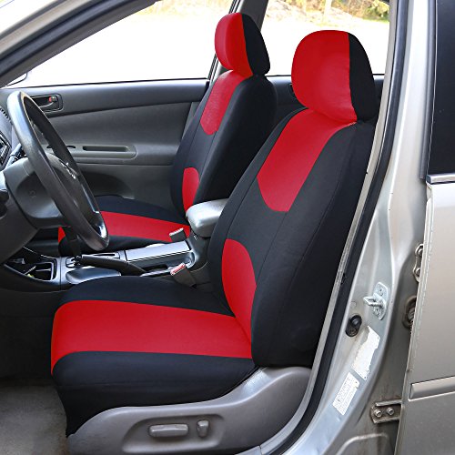 FH Group Car Seat Covers Front Set in Cloth - Car Seat Covers for Low Back Car Seats with Removable Headrest,Universal Fit,Automotive Seat Covers,Washable Car Seat Cover for SUV,Sedan,Van Red - color: Red, style: Seat Cover Front Set